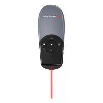 Verbatim Focus bezvadu prezentētājs ar sarkanu lāzera rādītāju, RF, USB, 30 m, melns, sudrabs
