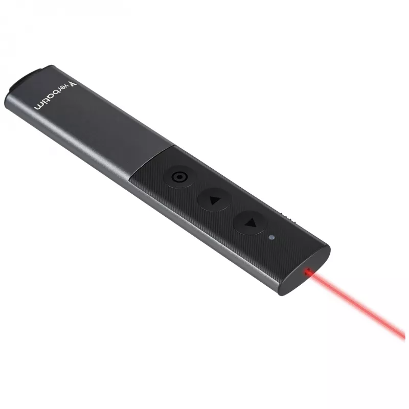 Verbatim Agenda Bezvadu Prezentācijas Rādītājs ar Sarkano Lāzera Rādītāju, RF, USB, 100 m, Melns, Sudrabs