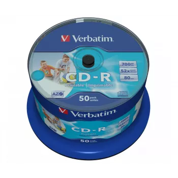 Verbatim CD-R AZO Wide Inkjet Printable 700 MB 52x 50 gab. kūkas kastē