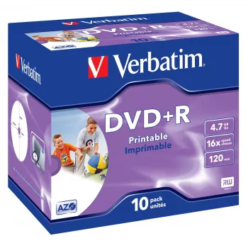 Verbatim DVD+R Wide Inkjet Printable ID Brand, 4.7 GB, 10 gab., Jewel case
