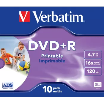 Verbatim DVD+R Wide Inkjet Printable ID Brand, 4.7 GB, 10 gab., Jewel case