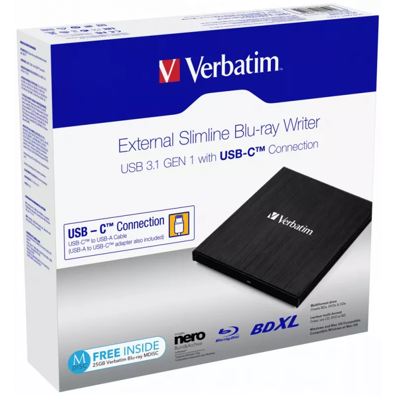 Verbatim 43889 ārējais Blu-Ray RW diskdzinis, melns