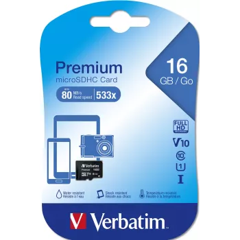 MicroSDHC Verbatim Premium 16GB Class 10 Melna 44010