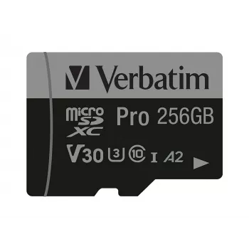 Verbatim Pro U3 256GB Micro SDXC kartīte, 256 GB, MicroSDXC, Class 10, UHS-I, 100 MB/s, 90 MB/s