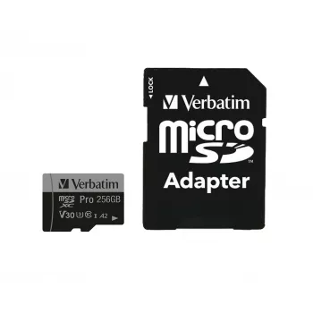 Verbatim Pro U3 256GB Micro SDXC kartīte, 256 GB, MicroSDXC, Class 10, UHS-I, 100 MB/s, 90 MB/s