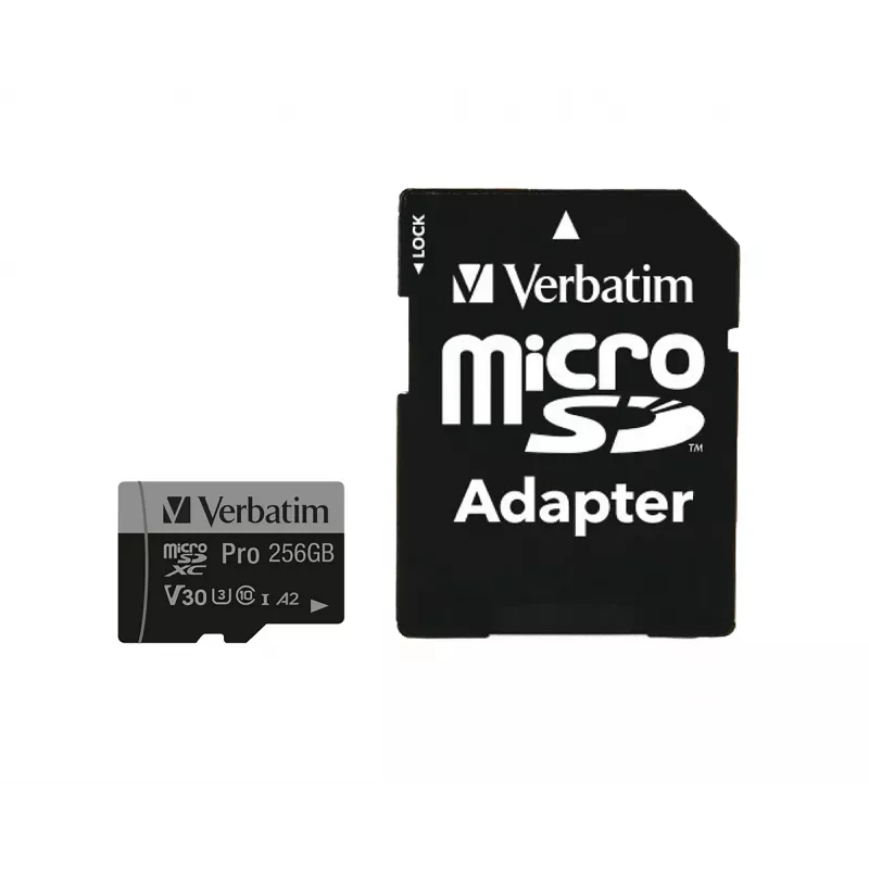 Verbatim Pro U3 256GB Micro SDXC kartīte, 256 GB, MicroSDXC, Class 10, UHS-I, 100 MB/s, 90 MB/s