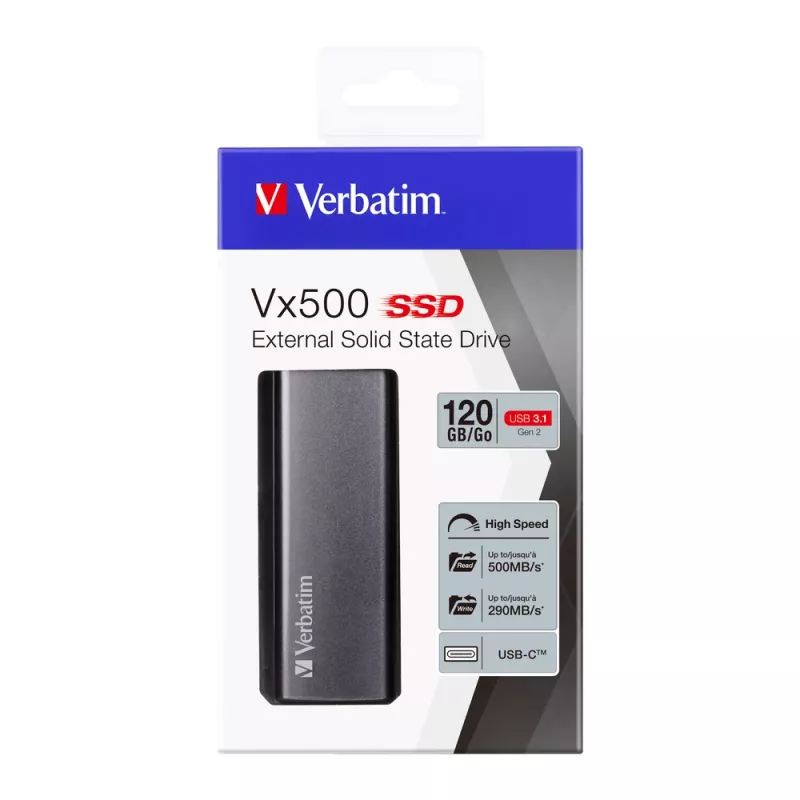 Verbatim Vx500 ārējais SSD disks USB 3.1 Gen 2 120GB, sudraba krāsa