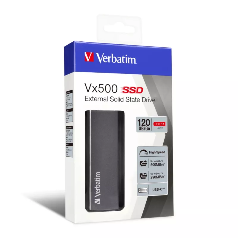 Verbatim Vx500 ārējais SSD disks USB 3.1 Gen 2 120GB, sudraba krāsa