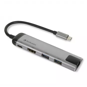 Verbatim 49141 USB-C daudzportu centrmezgls / dokstacija, melns, sudrabs