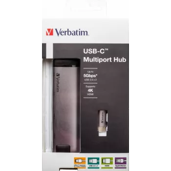 Verbatim 49141 USB-C daudzportu centrmezgls / dokstacija, melns, sudrabs