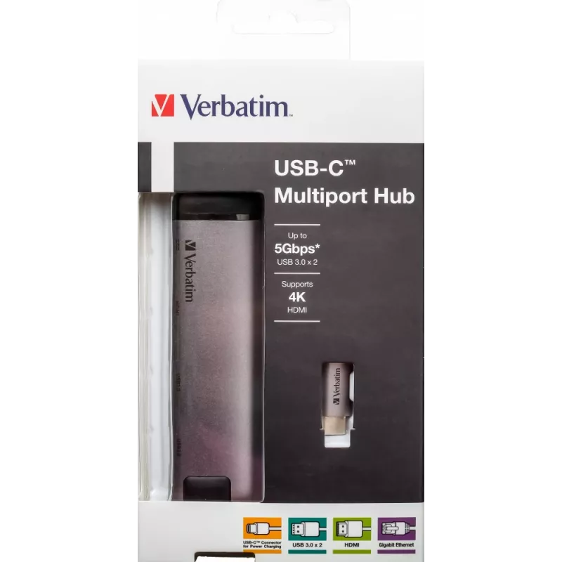 Verbatim 49141 USB-C daudzportu centrmezgls / dokstacija, melns, sudrabs