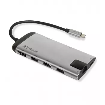 Verbatim 49142 USB-C daudzportu centrmezgls / dokstacija, melns, sudrabs