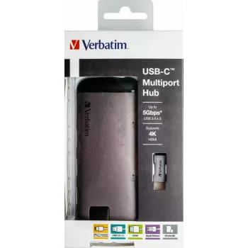 Verbatim 49142 USB-C daudzportu centrmezgls / dokstacija, melns, sudrabs