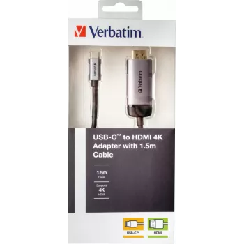 Verbatim 49144 video kabeļa adapteris 1.5 m USB Type-C HDMI Melns, Sudrabs