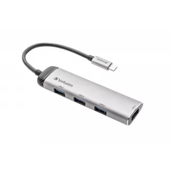 Verbatim USB-C Multiport Hub, 4x USB 3.2 Gen 1, pelēks, alumīnijs/plastmasa, 0.15 m