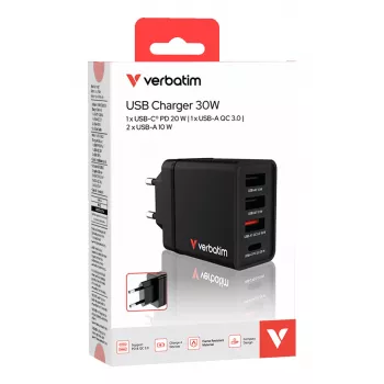 Verbatim 49700 4-in-1 USB lādētājs 30W Melns