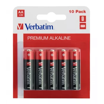 Verbatim AA sārma baterijas, vienreizlietojamas, 1.5 V, 10 gab., melna/sarkana