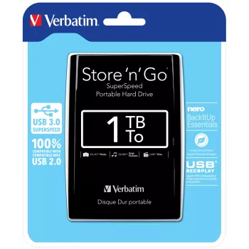 Verbatim Store 'n' Go USB 3.0 pārnēsājams cietais disks 1TB Melns