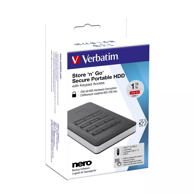 Verbatim Store 'n' Go Secure Portable HDD ar ciparu kodu 2TB
