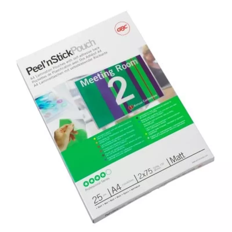 GBC Laminēšanas kabatiņa A4 pašlīmējoša matēta 75 mikroni, spīdīga, A4, 0.15 mm, 25 gab.