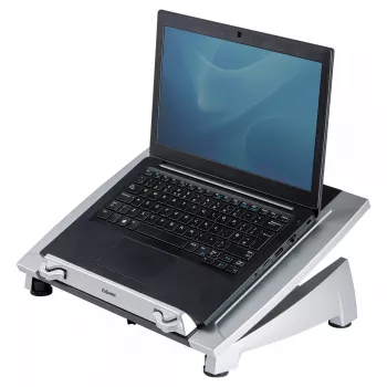 Fellowes Laptop Statīvs Galdam - Office Suites Plus Regulējams Laptop Statīvs Mājai un Birojam - Laptop Paaugstinātājs ar 5 Augstuma Iestatījumiem - Maks. Monitora Izmērs 17 collas, Maks. Svars 5 kg - Melns/Sudrabs