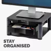 Fellowes datora monitora statīvs ar 3 augstuma regulējumiem - Premium Monitor Riser Plus ar kabeļu pārvaldību - Ergonoms regulējams monitora statīvs - Maks. svars 36 kg / Maks. izmērs 21 collas - Grafīts