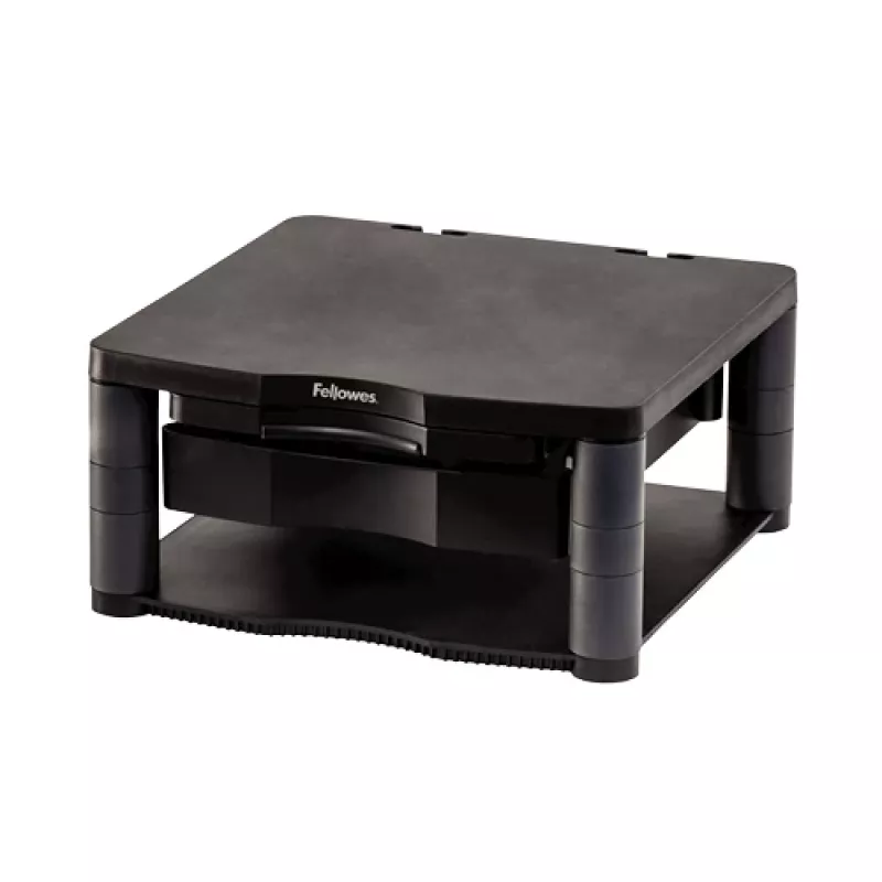 Fellowes datora monitora statīvs ar 3 augstuma regulējumiem - Premium Monitor Riser Plus ar kabeļu pārvaldību - Ergonoms regulējams monitora statīvs - Maks. svars 36 kg / Maks. izmērs 21 collas - Grafīts