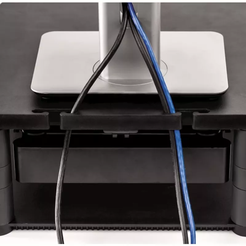 Fellowes datora monitora statīvs ar 3 augstuma regulējumiem - Premium Monitor Riser Plus ar kabeļu pārvaldību - Ergonoms regulējams monitora statīvs - Maks. svars 36 kg / Maks. izmērs 21 collas - Grafīts