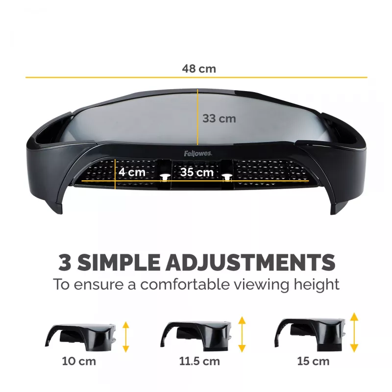 Fellowes Smart Suites Monitor Riser Plus - regulējams monitora statīvs ar 3 augstuma pozīcijām, melns