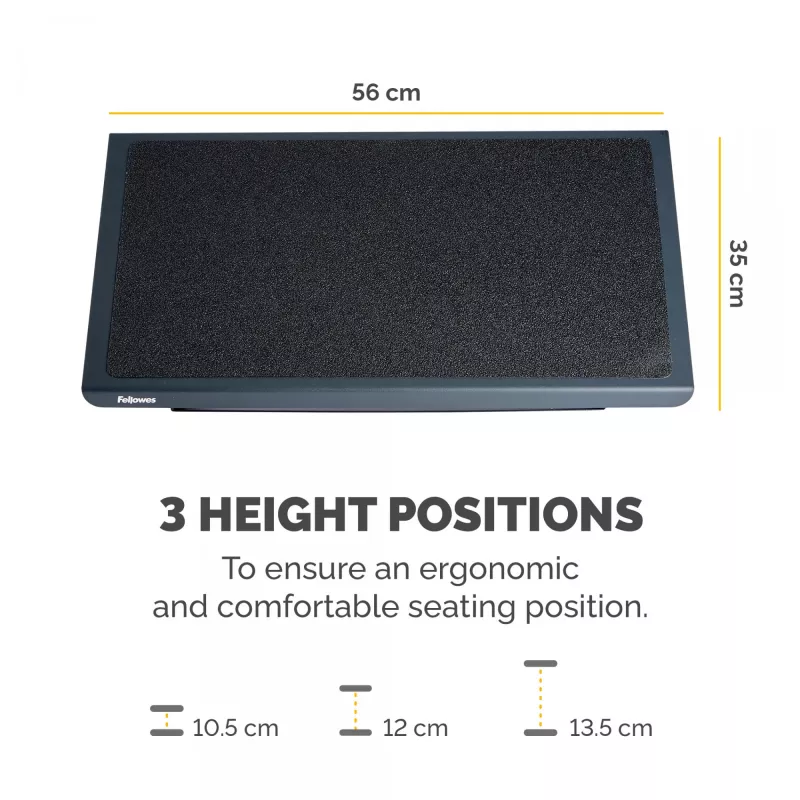 Fellowes Professional Series kāju balsts zem galda - ergonomisks kāju balsts ar 3 augstuma regulējumiem un neslīdošu virsmu - melns