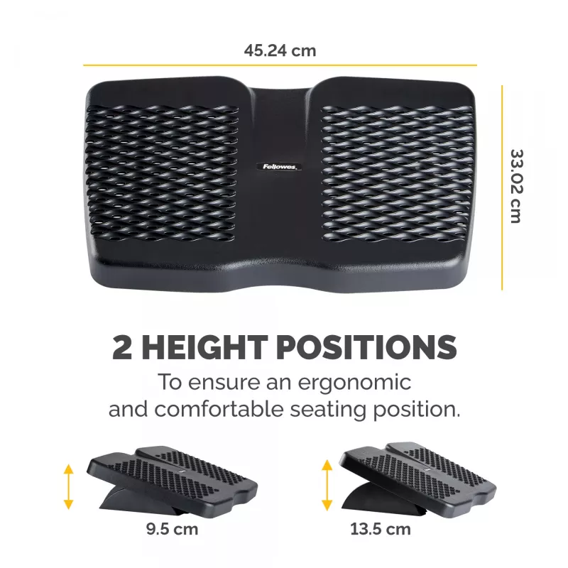 Fellowes Refresh regulējams kāju balsts - ergonomisks kāju atbalsts ar 2 augstuma regulējumiem un masāžas virsmu - melns