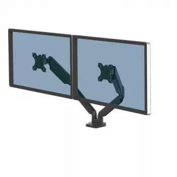 Fellowes Platinum Series Divu Monitoru Pamatne - Monitoru Turētājs Diviem 8KG 40 Collu Ekrāniem - Regulējams Divu Monitoru Galda Pamatne - Slīpums 45° Pagrieziens 180° Griešanās 360°, VESA 75 x 75/100 x 100 - Melna