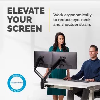 Fellowes Platinum Series Divu Monitoru Pamatne - Monitoru Turētājs Diviem 8KG 40 Collu Ekrāniem - Regulējams Divu Monitoru Galda Pamatne - Slīpums 45° Pagrieziens 180° Griešanās 360°, VESA 75 x 75/100 x 100 - Melna