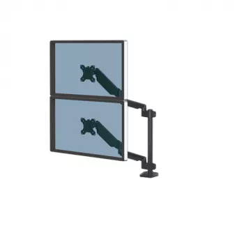 Fellowes Platinum Series Divu Monitoru Statīvs - Monitora Turētājs Diviem 8KG 27 collu Ekrāniem - Regulējams Divu Monitoru Galda Stiprinājums - Slīpums 45° Pagrieziens 180° Rotācija 360°, VESA 75 x 75/100 x 100 - Melns