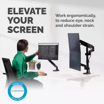 Fellowes Platinum Series Divu Monitoru Statīvs - Monitora Turētājs Diviem 8KG 27 collu Ekrāniem - Regulējams Divu Monitoru Galda Stiprinājums - Slīpums 45° Pagrieziens 180° Rotācija 360°, VESA 75 x 75/100 x 100 - Melns