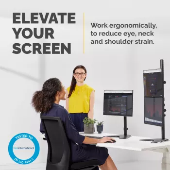 Fellowes Seasa Divu Monitoru Statīvs - Brīvi Stāvošs Monitora Turētājs 8KG 32 collu Ekrāniem - Ergonomisks Regulējams Monitora Turētājs - Slīpums 45° Pagrieziens 120° Rotācija 360°, VESA 75 x 75/100 x 100 - Melns