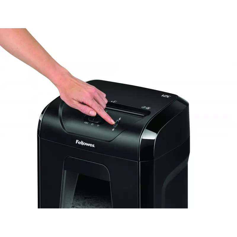 Fellowes Powershred 12C papīra smalcinātājs, šķērsgriezums, 22,5 cm, melns