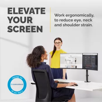 Fellowes Reflex Divu Monitoru Piestiprinājums - Divu Monitoru Statīvs 8KG 27 Collu Ekrāniem - Regulējams Galda Piestiprinājums - Slīpums 45° Pagrieziens 180° Rotācija 360°, VESA 75 x 75/100 x 100 - Melns