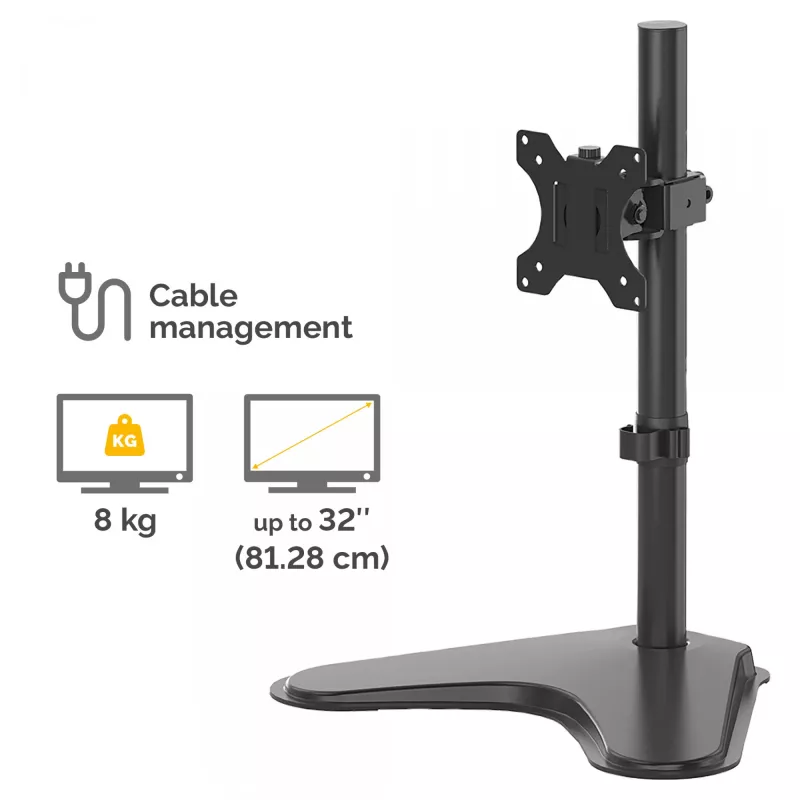 Fellowes Seasa Brīvi Stāvošs Monitora Stends - Līdz 8kg/32 inch - Ergonomiski Regulējams - Slīpums 45°, Pagrieziens 120°, Rotācija 360°, VESA 75x75/100x100 - Melns