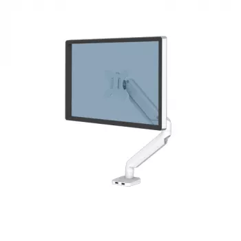 Fellowes Platinum Series Monitora roka – monitora stiprinājums 8 kg, 40 collu ekrāniem, regulējams, slīpums 45°, pagrieziens 180°, rotācija 360°, VESA 75x75/100x100, balts