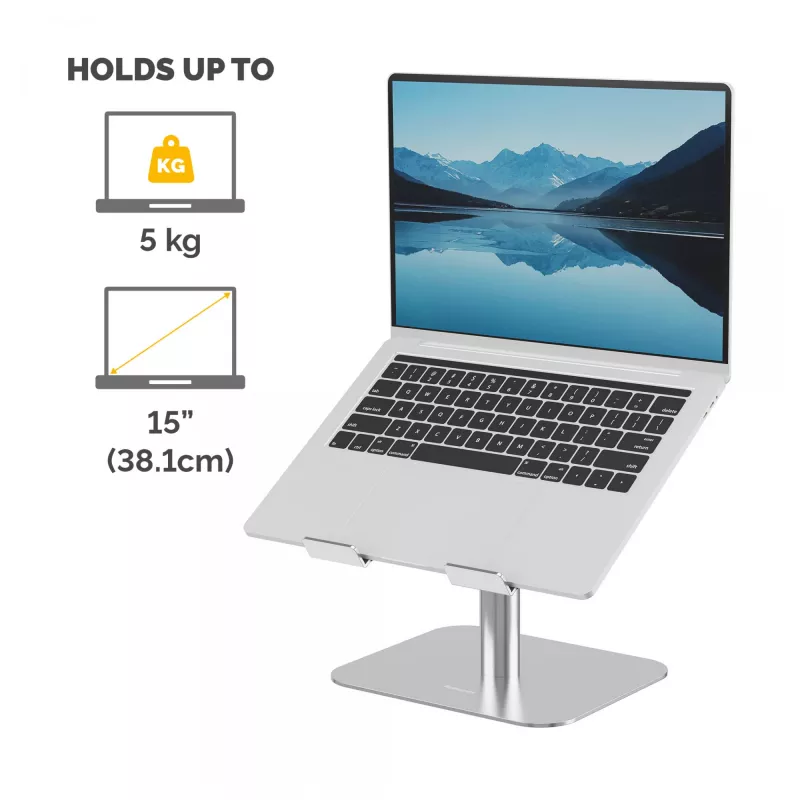 Fellowes Alumia darbvirsmas portatīvā datora statīvs, līdz 15 collām, 5 kg, sudraba