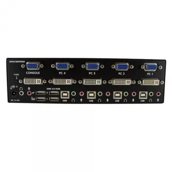 StarTech.com 4 portu DVI VGA divu monitoru KVM slēdzis ar USB un audio, USB 2.0 centrmezgls