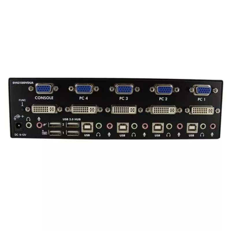 StarTech.com 4 portu DVI VGA divu monitoru KVM slēdzis ar USB un audio, USB 2.0 centrmezgls