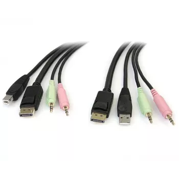StarTech.com 6 pēdu 4-in-1 USB DisplayPort KVM pārslēgšanas kabelis ar audio un mikrofonu