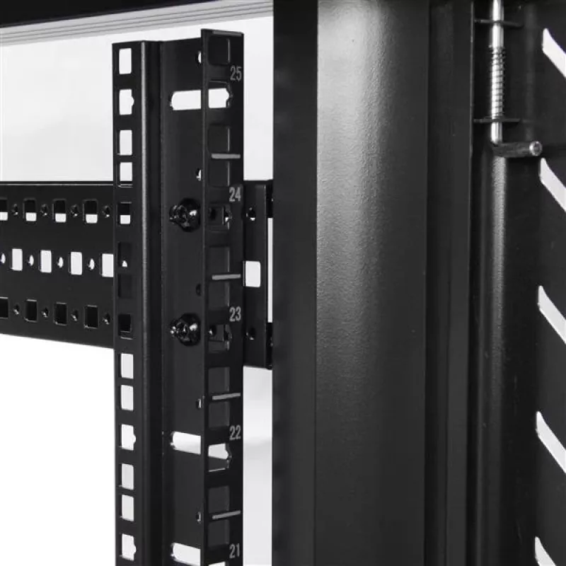 StarTech.com 4-Post 25U Server Rack Cabinet, Slēdzams 19 collu datu skapis datoru/AV/IT aprīkojumam, biroja/mājas tīkla statīvs ar riteņiem un regulējamām montāžas sliedēm