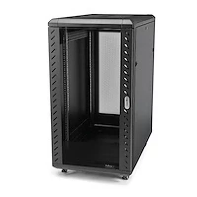 StarTech.com 4-Post 25U Server Rack Cabinet, Slēdzams 19 collu datu skapis datoru/AV/IT aprīkojumam, biroja/mājas tīkla statīvs ar riteņiem un regulējamām montāžas sliedēm