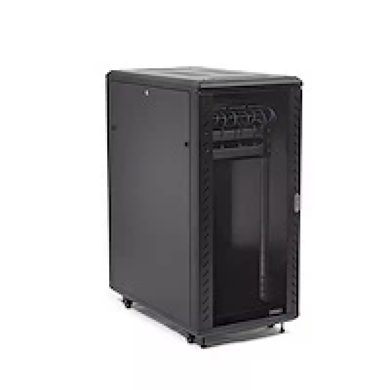 StarTech.com 4-Post 25U Server Rack Cabinet, Slēdzams 19 collu datu skapis datoru/AV/IT aprīkojumam, biroja/mājas tīkla statīvs ar riteņiem un regulējamām montāžas sliedēm