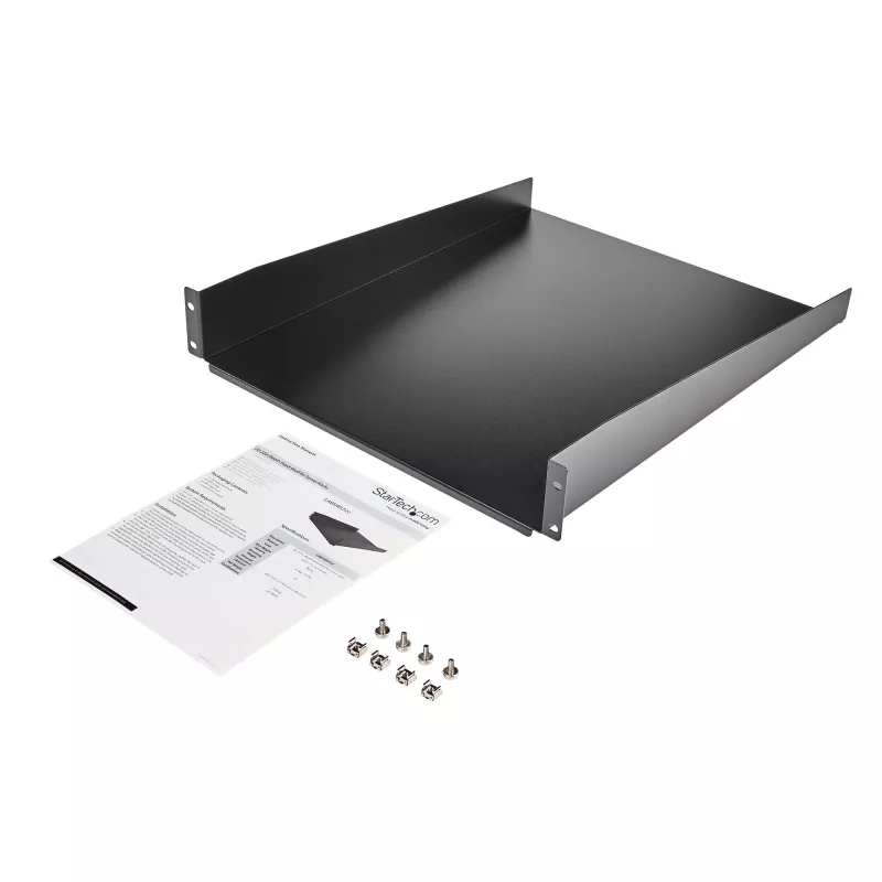 StarTech.com 2U servera statīva plaukts - universāls konsoles plaukts 19 collu tīkla iekārtu statīvam un skapim - izturīgs tērauds – svara ietilpība 23 kg - 22 collu dziļa paplāte, melns