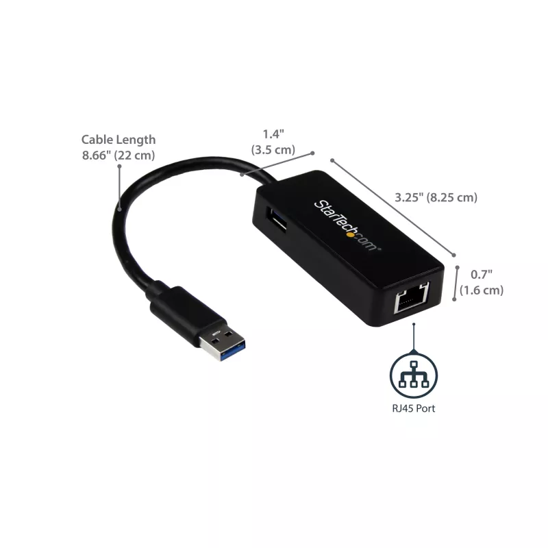 StarTech.com USB 3.0 uz Gigabit Ethernet adapteris ar USB pieslēgvietu - Melns