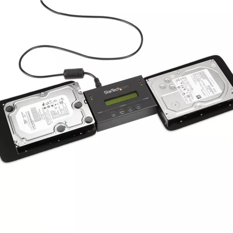 StarTech.com SATDUP11 1:1 Diskrēts cietā diska dublikators un dzēsējs, SATA HDD/SSD klonētājs un dzēsējs, LCD displejs, TAA atbilstīgs, neatkarīgs no OS